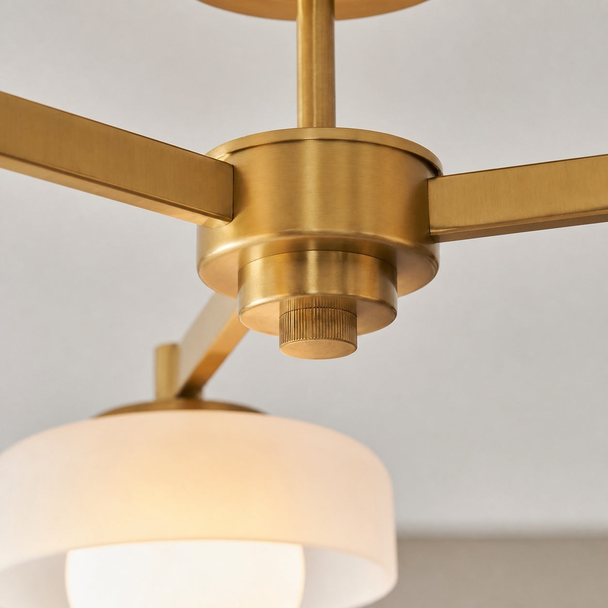 Zirvos Pendant with Frosted Opal Globes and Brushed Brass Frame for Living and Dining