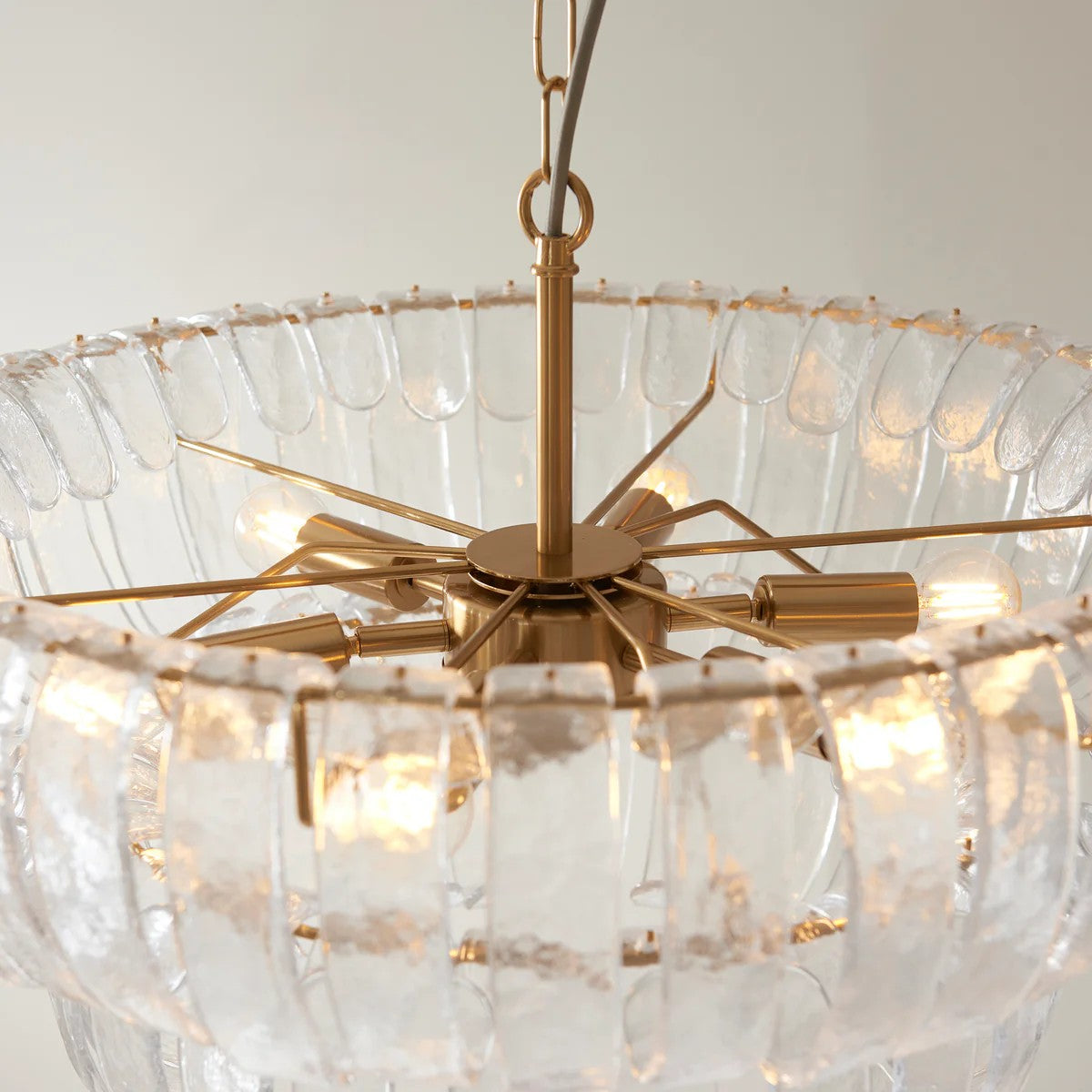 Solara 6-Light Tiered Pendant – Cascading Curved Glass and Metal-Frame for Dining & Entry