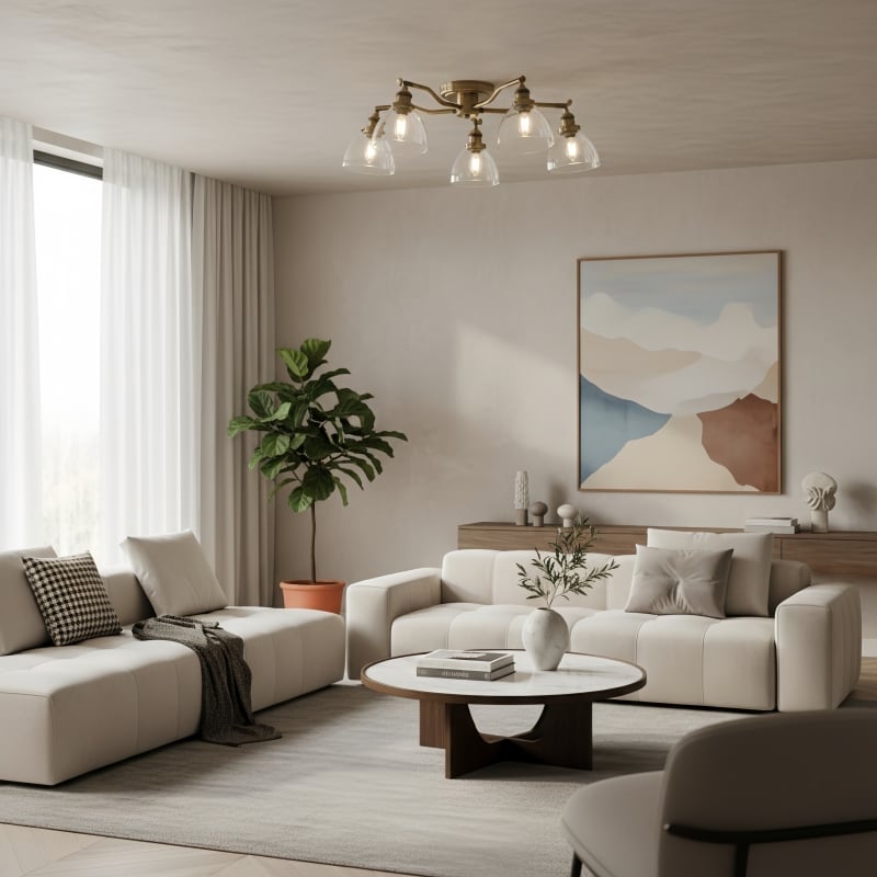 Novera Vintage-Inspired Semi-Flush Ceiling Fixture with Curved Arms for Living Spaces