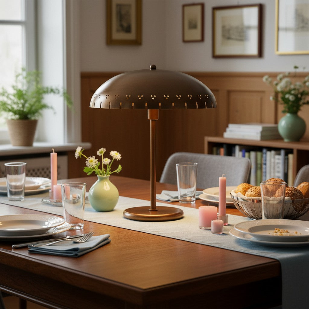 Lustrona Perforated Shade Brass Desk Lamp – Modern Vintage Accent Light