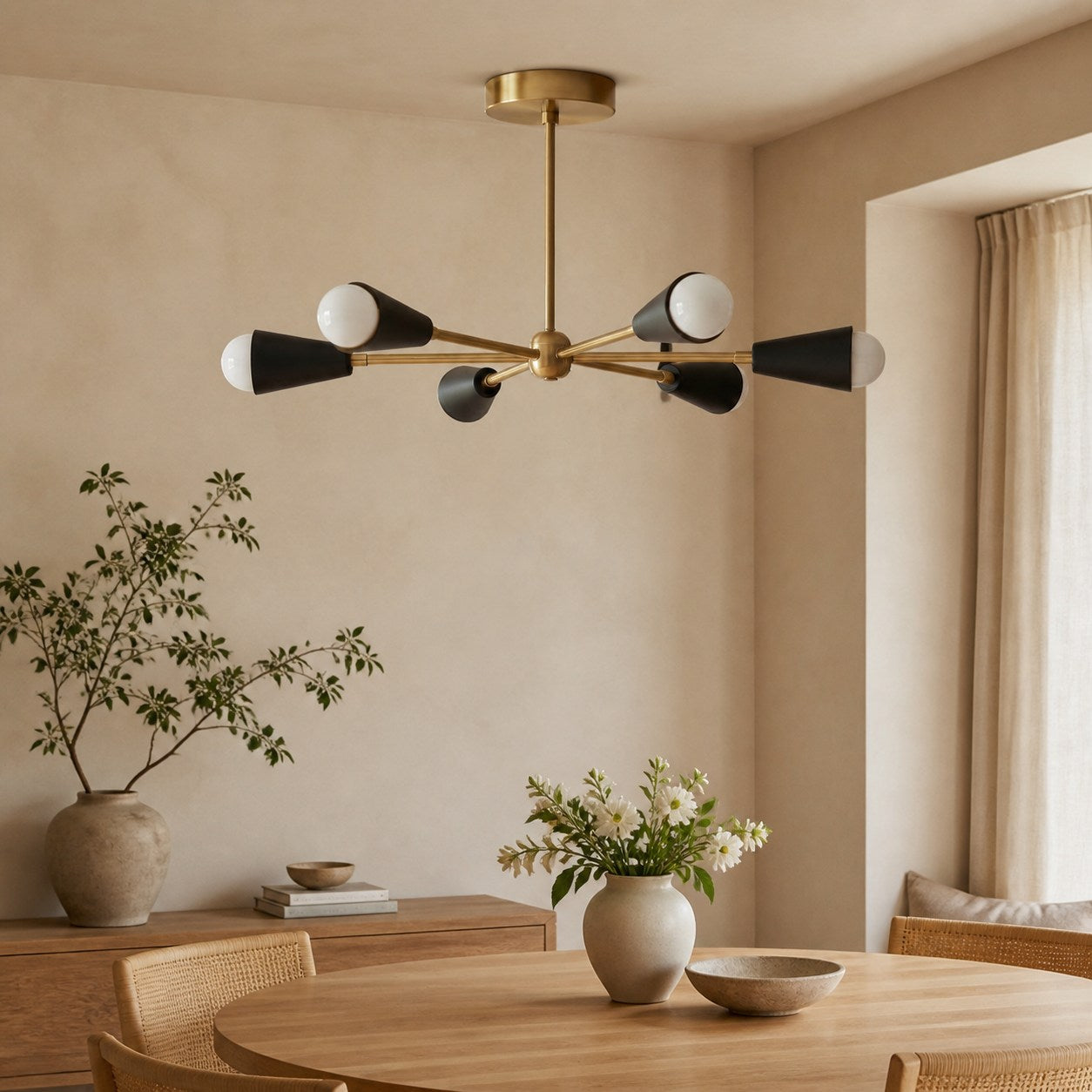 Pyralis Cone Semi Flush Brass Chandelier - Gold Modern Sputnik Light Fixture