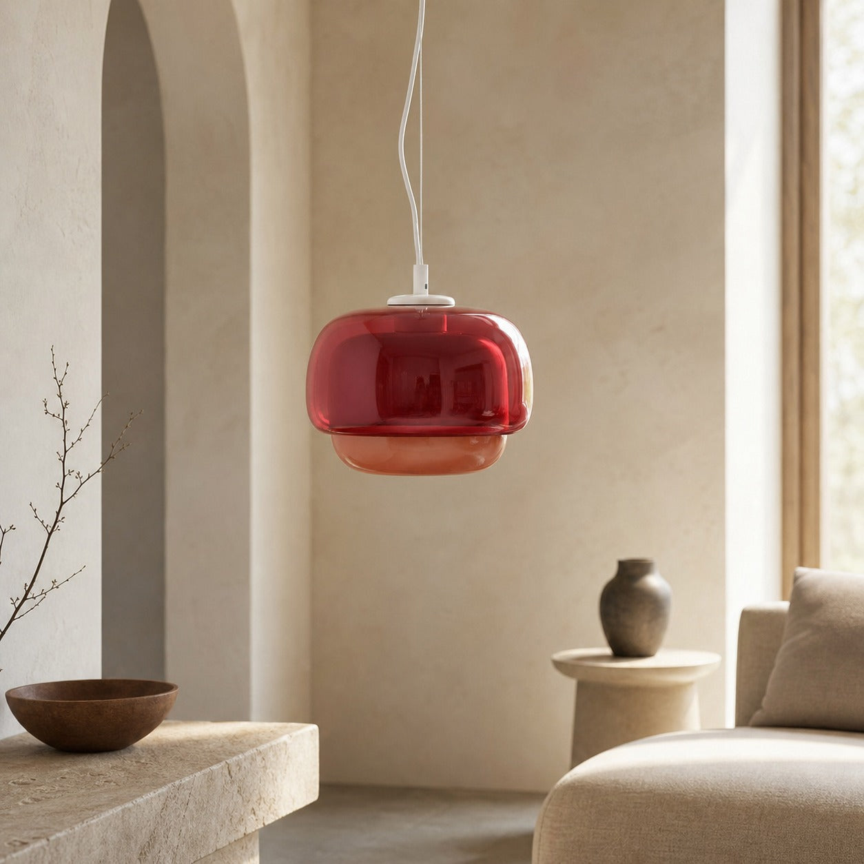 Clinco Modern Mushroom Pendant Light - Colored Glass Hanging Light