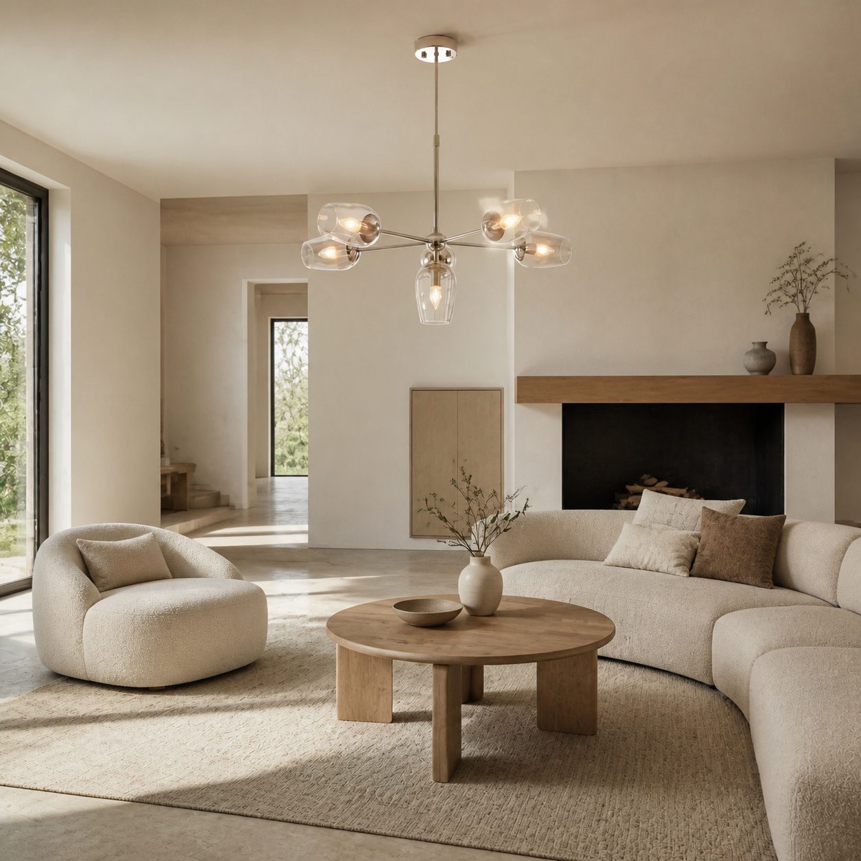 Serion Glass 6-Light Pendant Light - Modern Pendant with Clear Glass Shades for Living Room