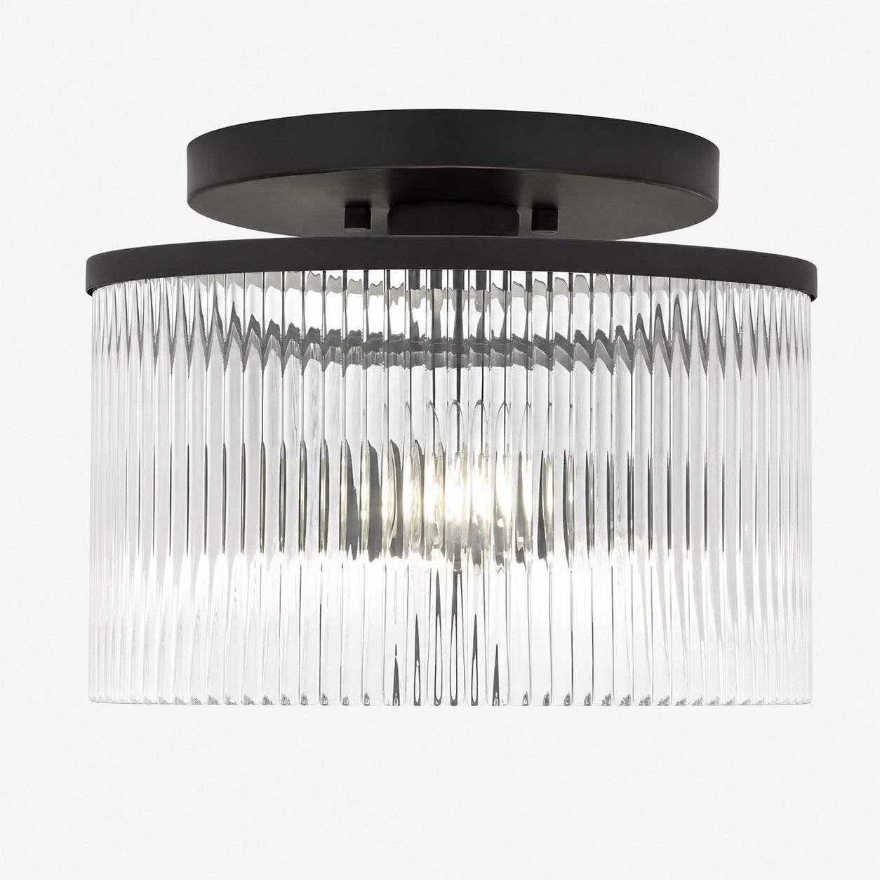 Drum Ribbed Glass Ceiling Lamp - Vintage Farmhouse Flush Mount