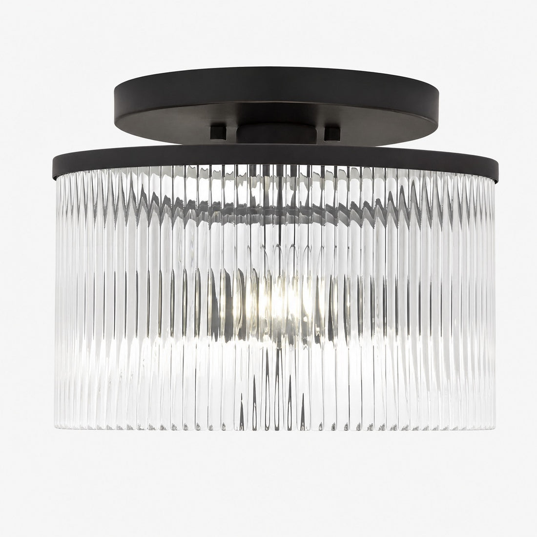 Drum Ribbed Glass Ceiling Lamp - Vintage Farmhouse Flush Mount