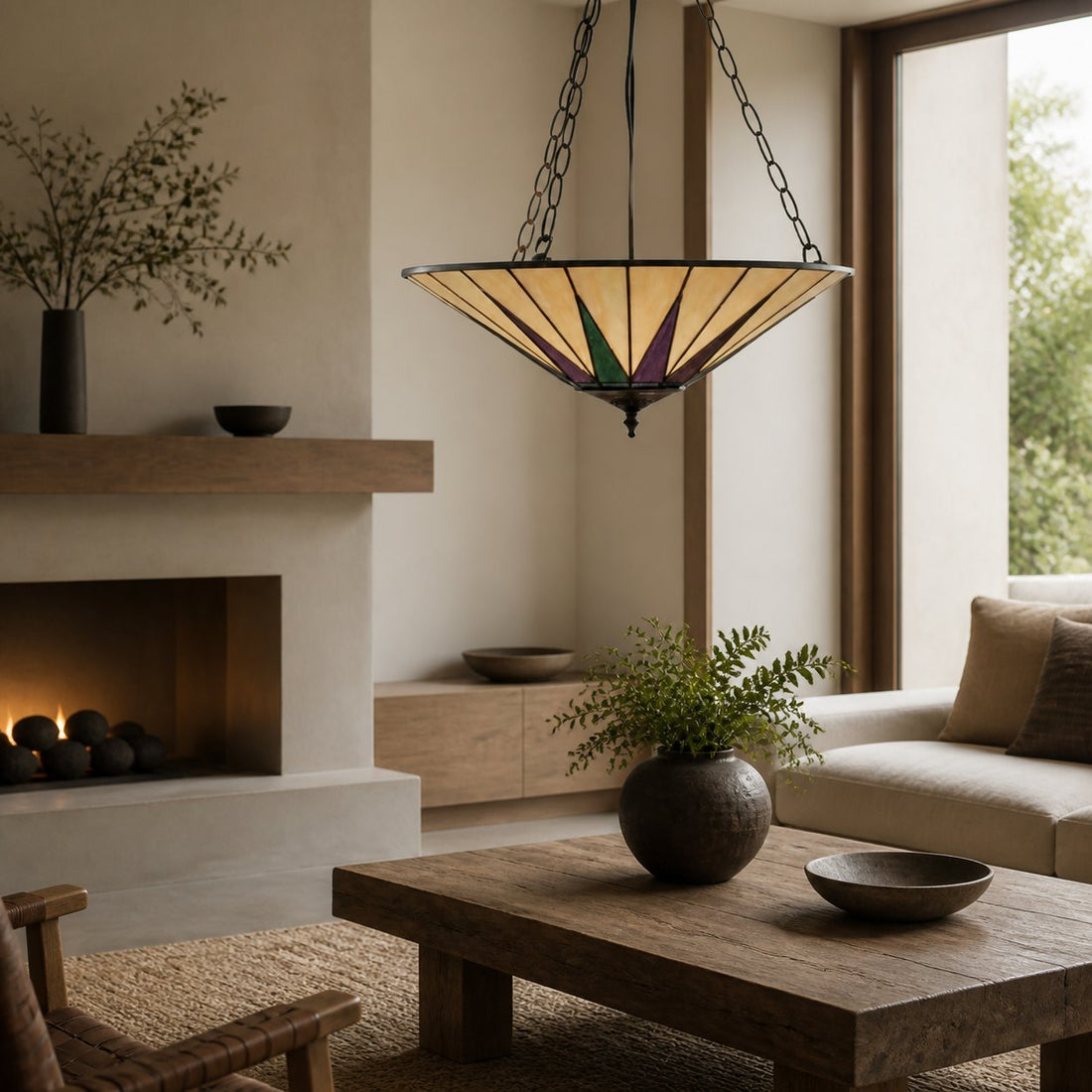 TF Dark Star Tiffany Ceiling Lamp – Stained Glass Star Design for Dining or Hall