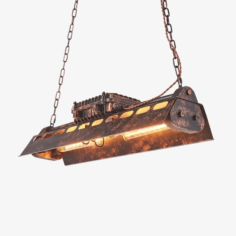 Industrax Steampunk  Linear Chandelier - Vintage Metal Frame Lighting for Dining or Living Room