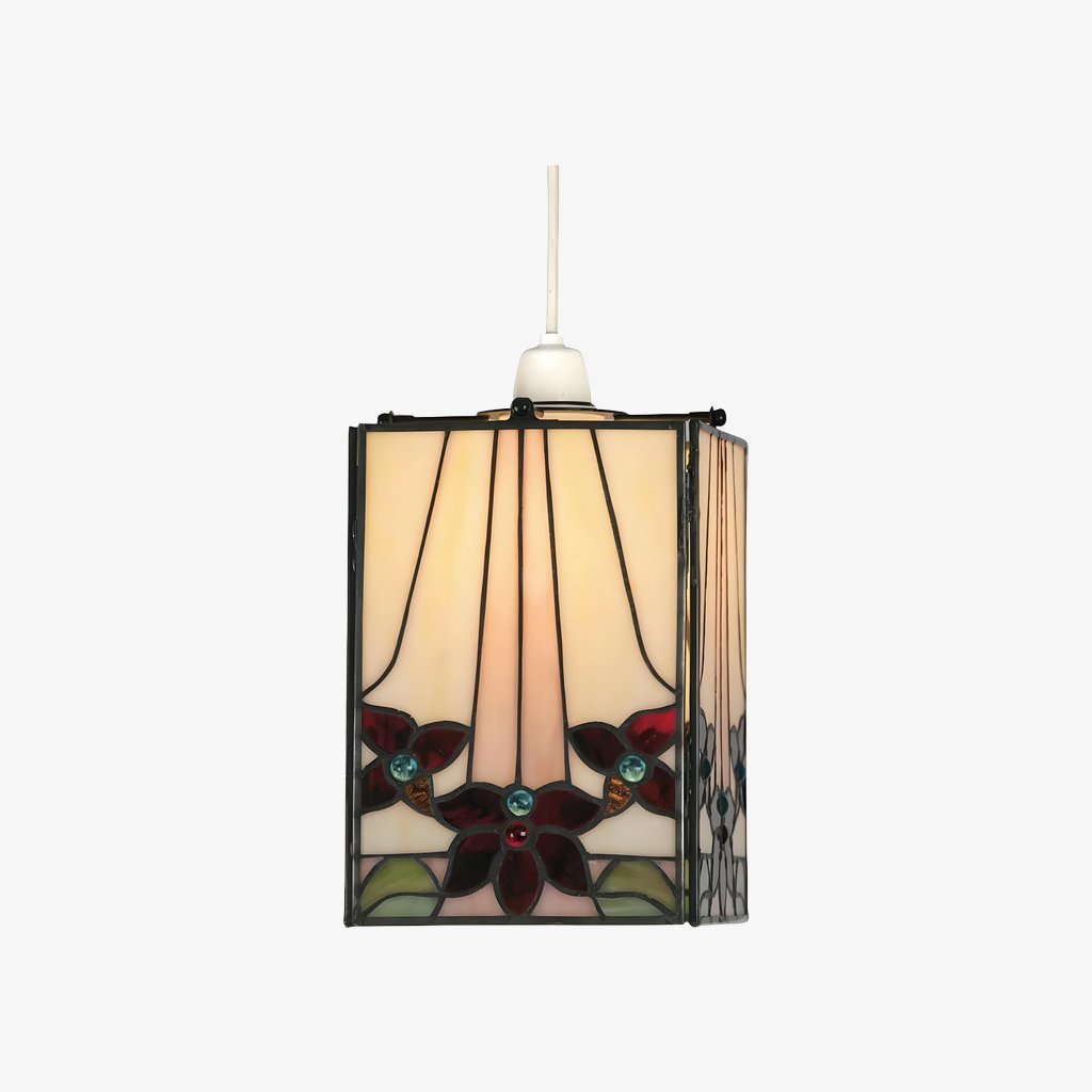 TF Camillo Mosaic Tiffany Glass Pendant Light - Square Lantern Shade - Artisan Home Décor Accessory