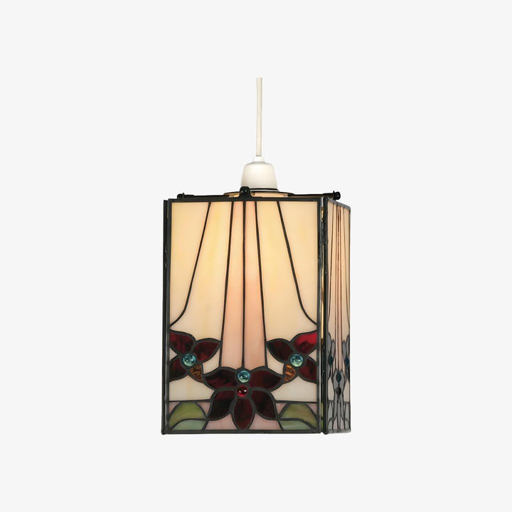 TF Camillo Mosaic Tiffany Glass Pendant Light - Square Lantern Shade - Artisan Home Décor Accessory