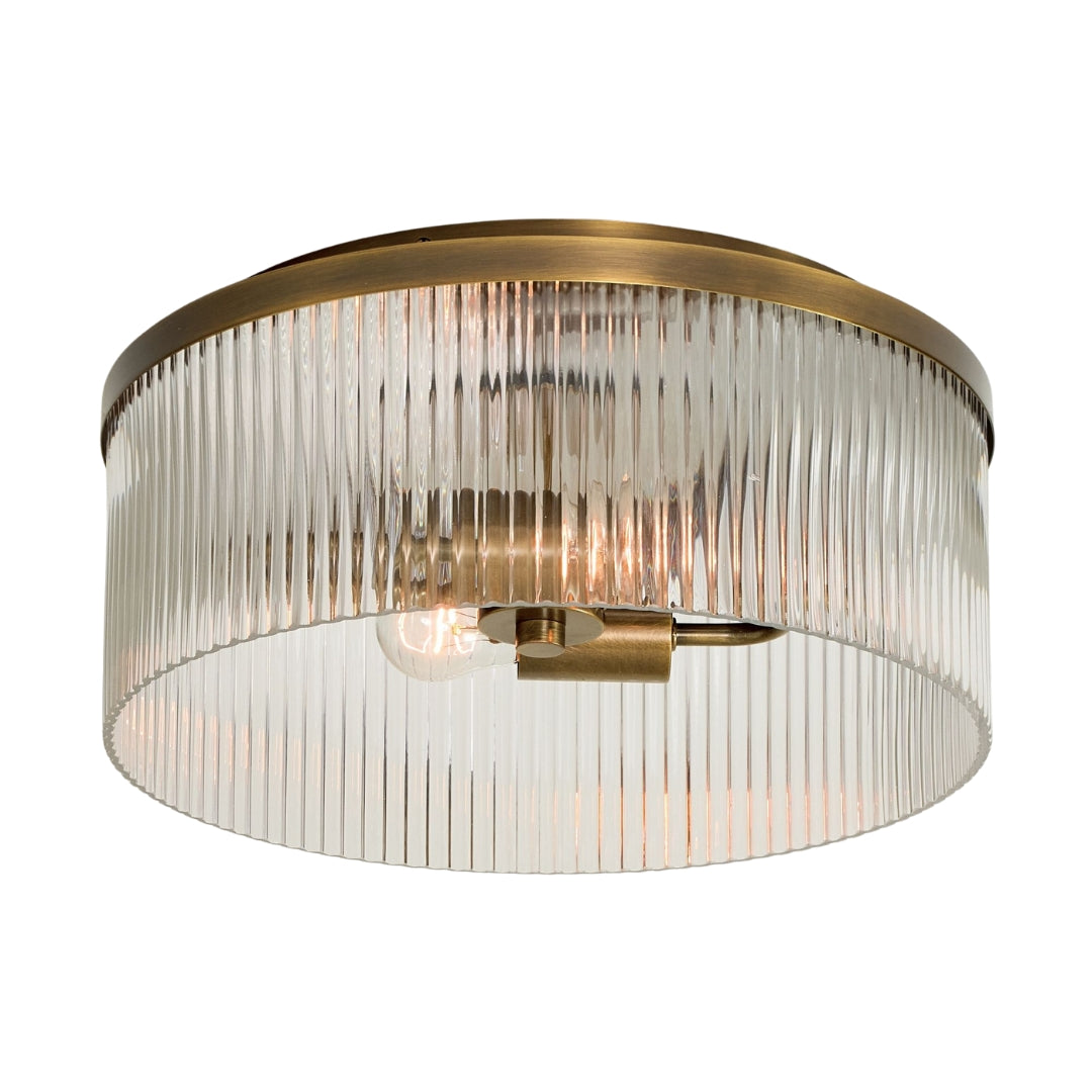 Bravira Flush Mount Ceiling Light - Ribbed & Bubbled Glass Metal Light