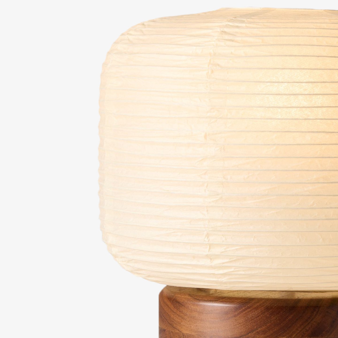 Tivo Japanese Ribbed Lampshade Compact Table Lamp - A minimalist paper lantern design with wood base