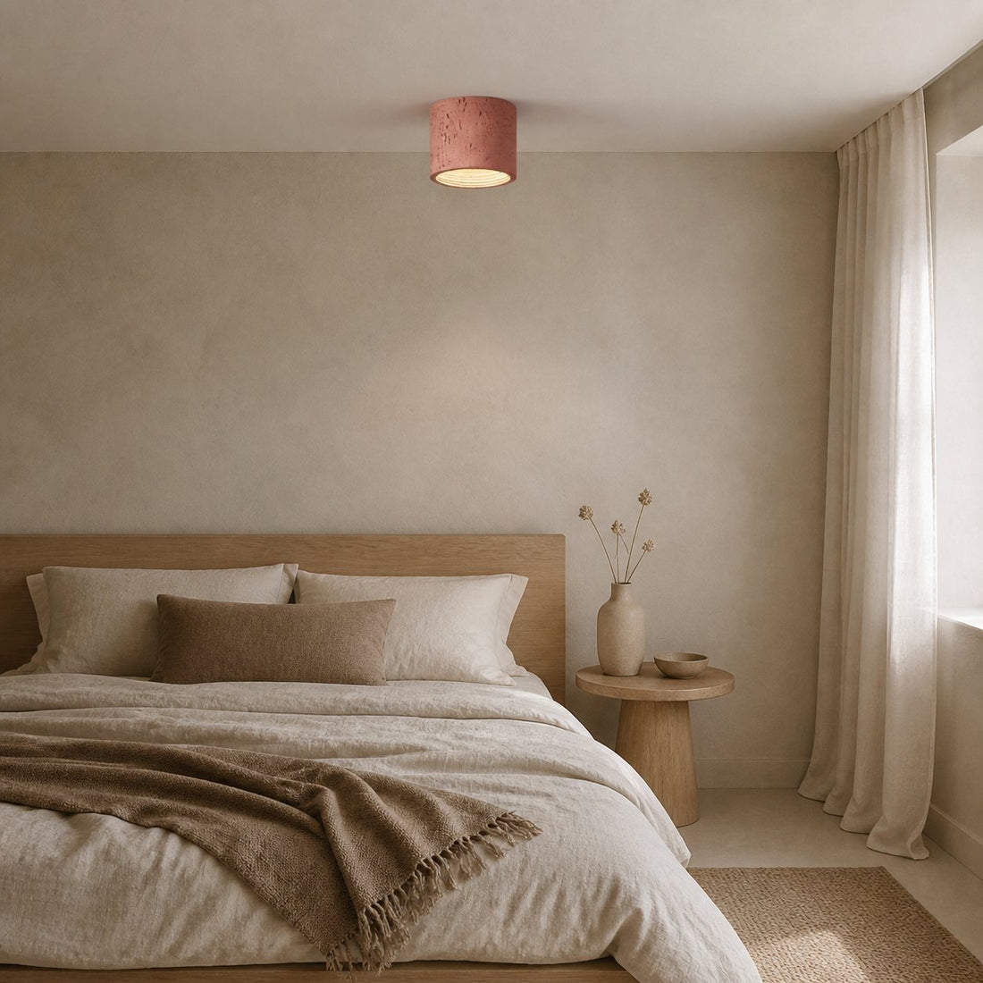 Sabiara Wabi-Sabi Cylindrical Ceiling Lamp - Soft Diffused Ceiling Fixture for Bedrooms and Living Rooms