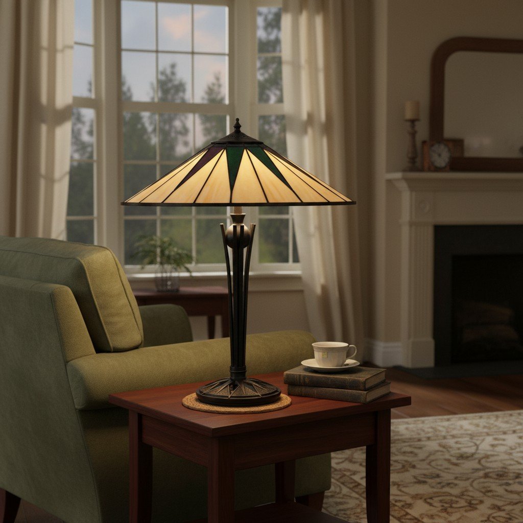 TF Dark Star Tiffany Style Geometric Shade Table Lamp for Bedroom and Accent Lighting