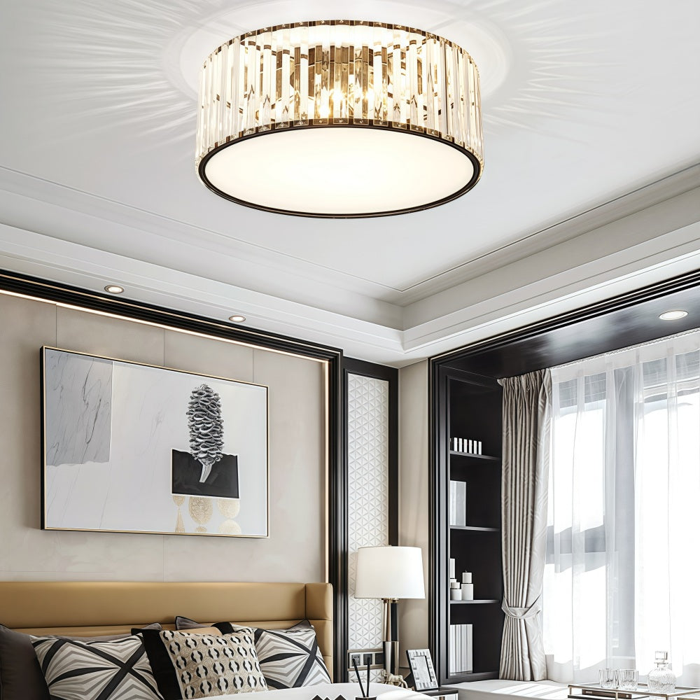 Crystal Glass Flush Mount Ceiling Light - Gold Drum Shade Ceiling Lamp
