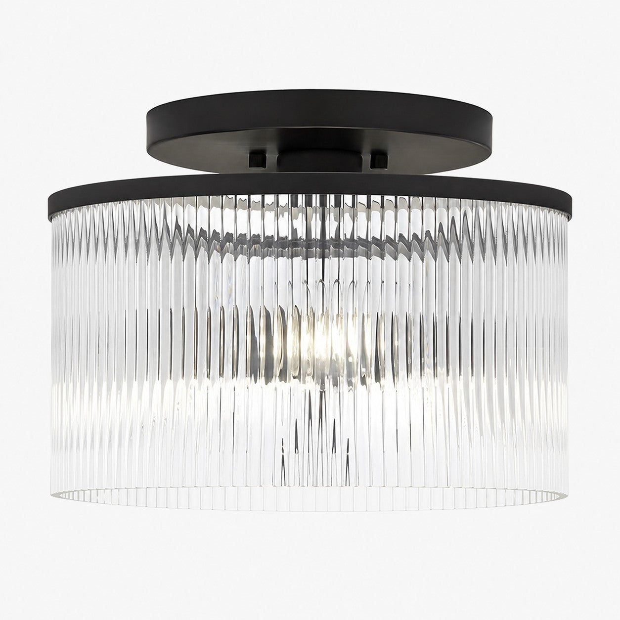 Rilona Striped Glass Drum Ceiling Fixture — Classic Semi-Flush Light for Bedroom or Office U13