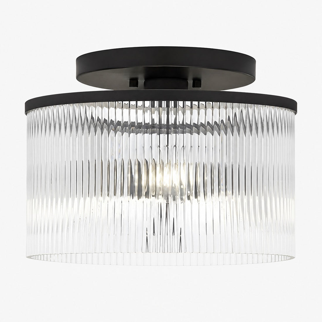 Rilona Striped Glass Drum Ceiling Fixture — Classic Semi-Flush Light for Bedroom or Office U13