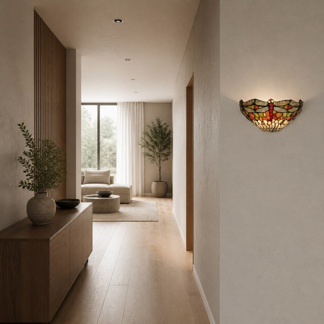 TF Dragonfly Pattern Wall light – Classic Hand-Cut Stained-Glass for Hallways & Bedrooms