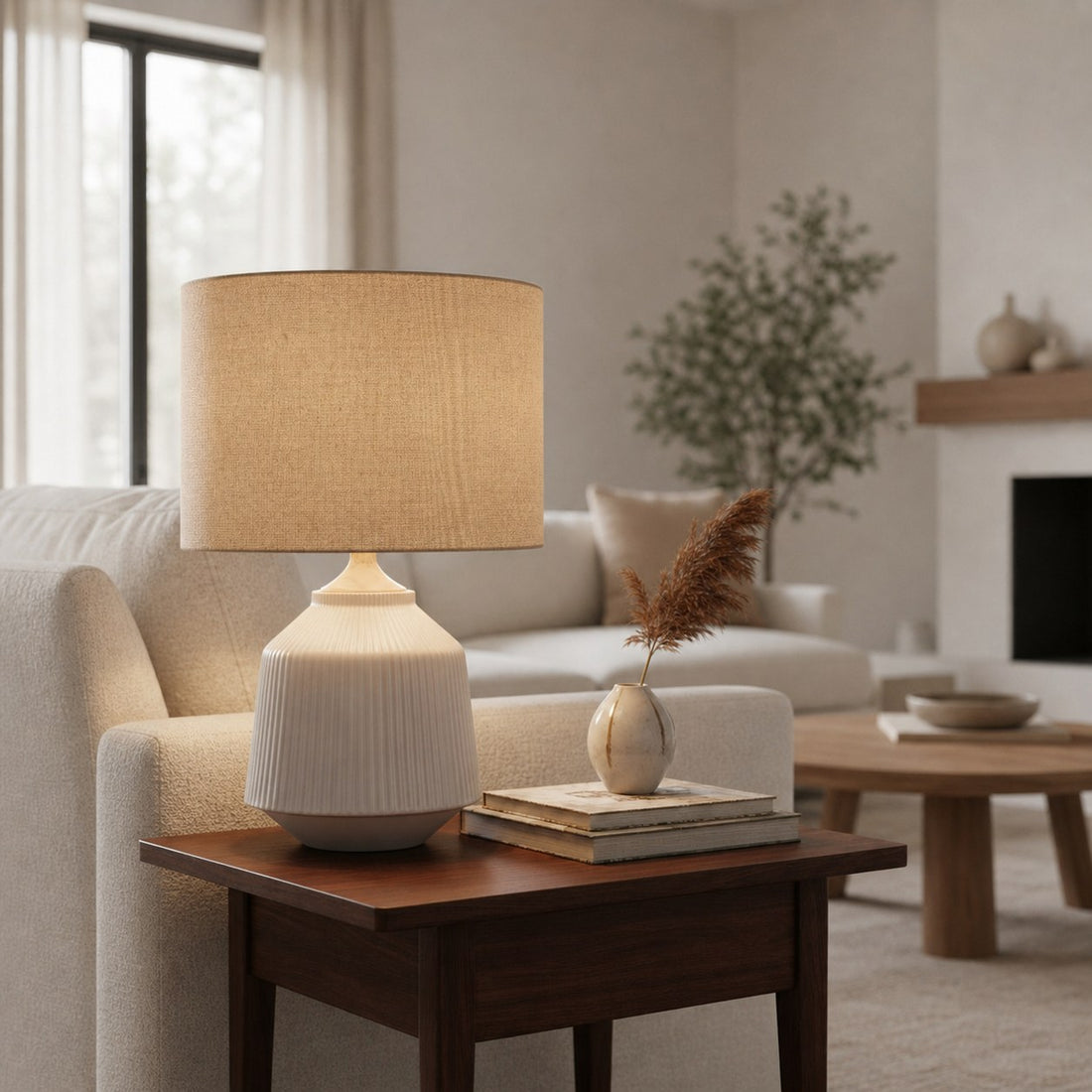 Ceruna Ripple Ceramic Table Lamp – Modern Design Minimalist Style Lighting Perfect for Living Room Bedroom Office