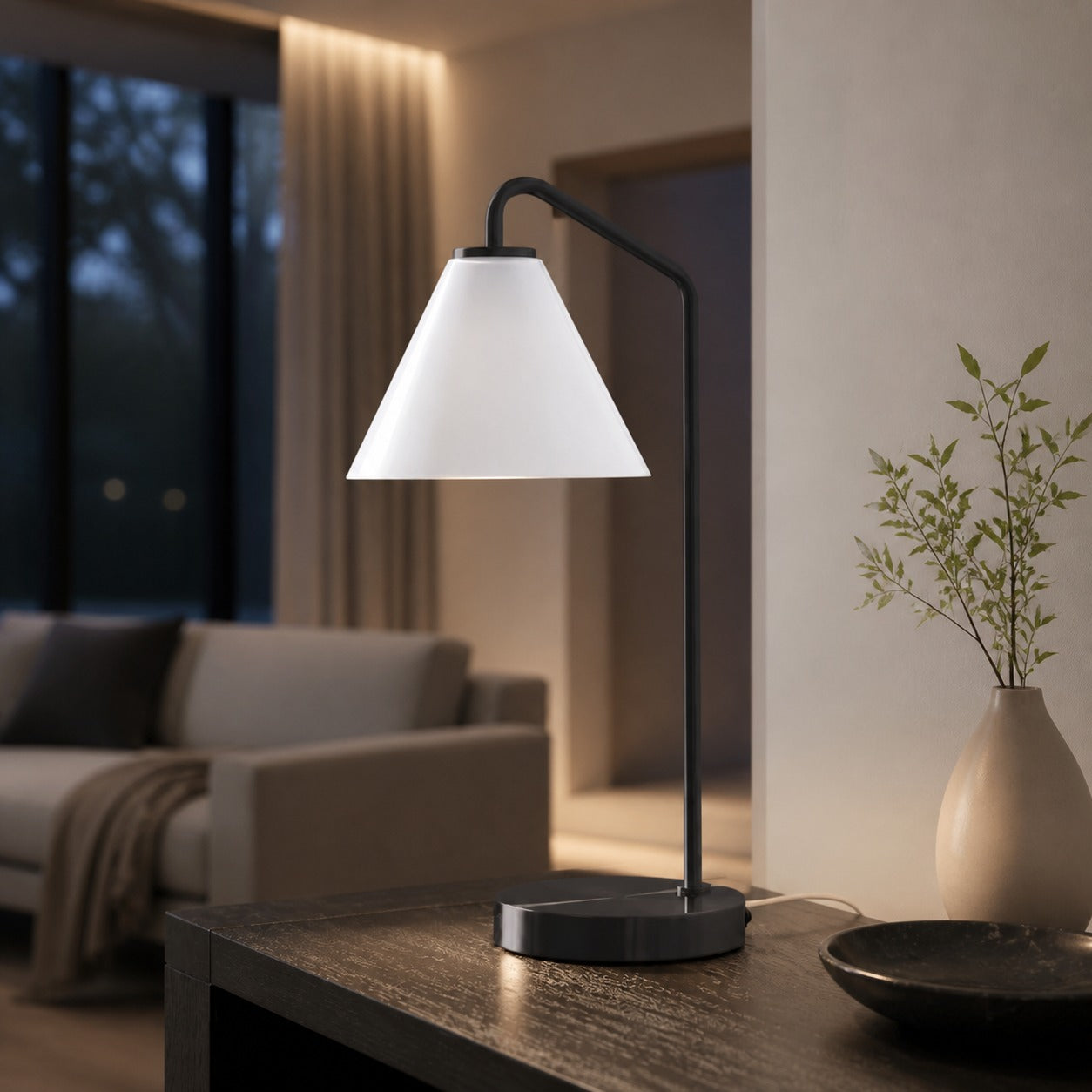 Conica Sculptural Cone Table Lamp - Modern Glass Lighting for Bedroom or Desk