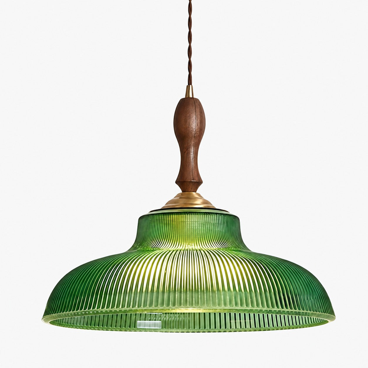 Elunaris Vintage Trumpet Shape Pendant Light with Green Glass Shade for Dining Room