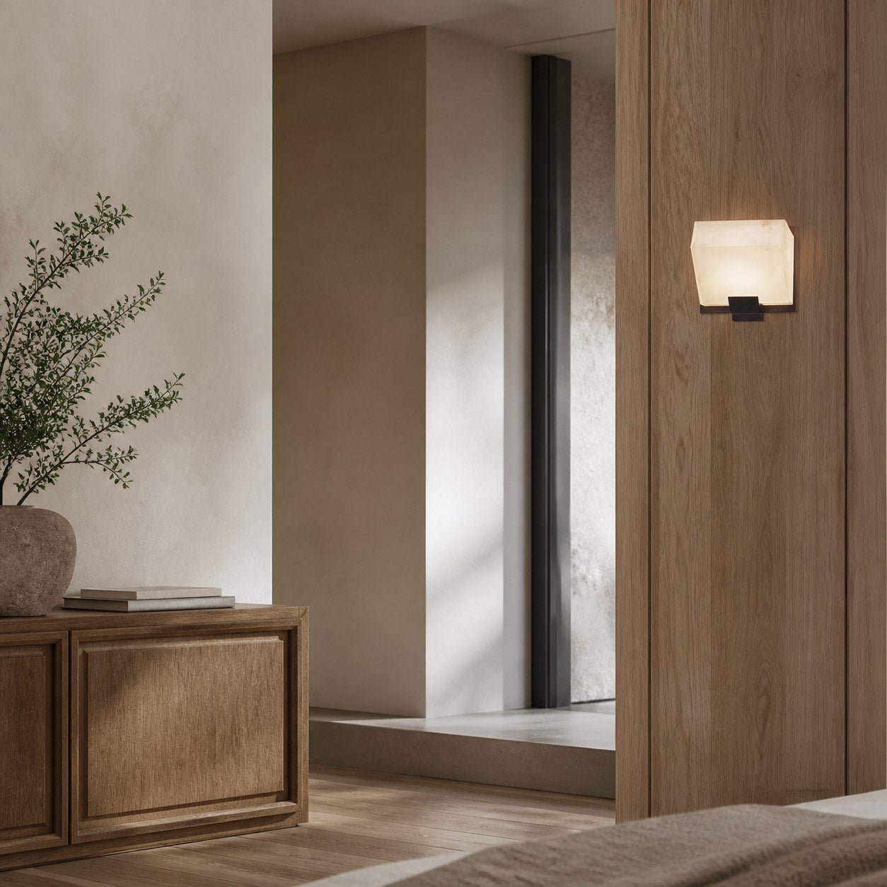 Modern Alabaster Wall Lamp – Minimalist Staircase Sconce for Hallway Corridor Lighting
