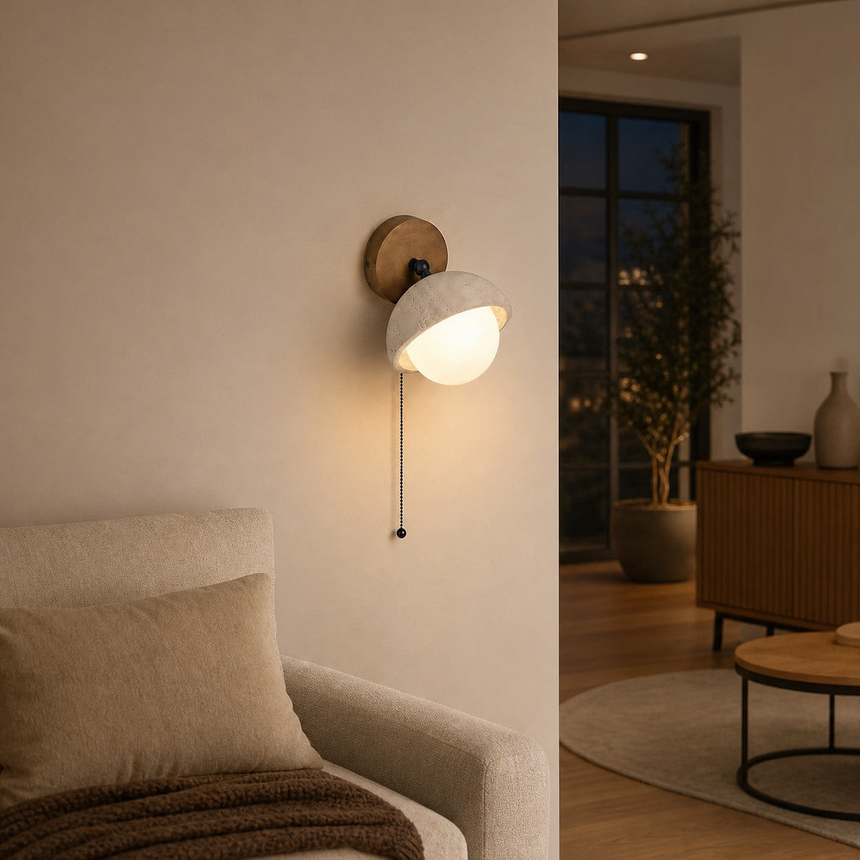 Modern Travertine Wall Lamp – Minimalist Stone Sconce for Bedroom Living Room Hallway
