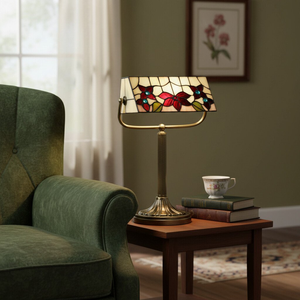 TF Camillo Dragonfly Table Lamp Stained Glass Scalloped Edge - Tiffany Style Art Nouveau for Console Tables and Reading Nooks
