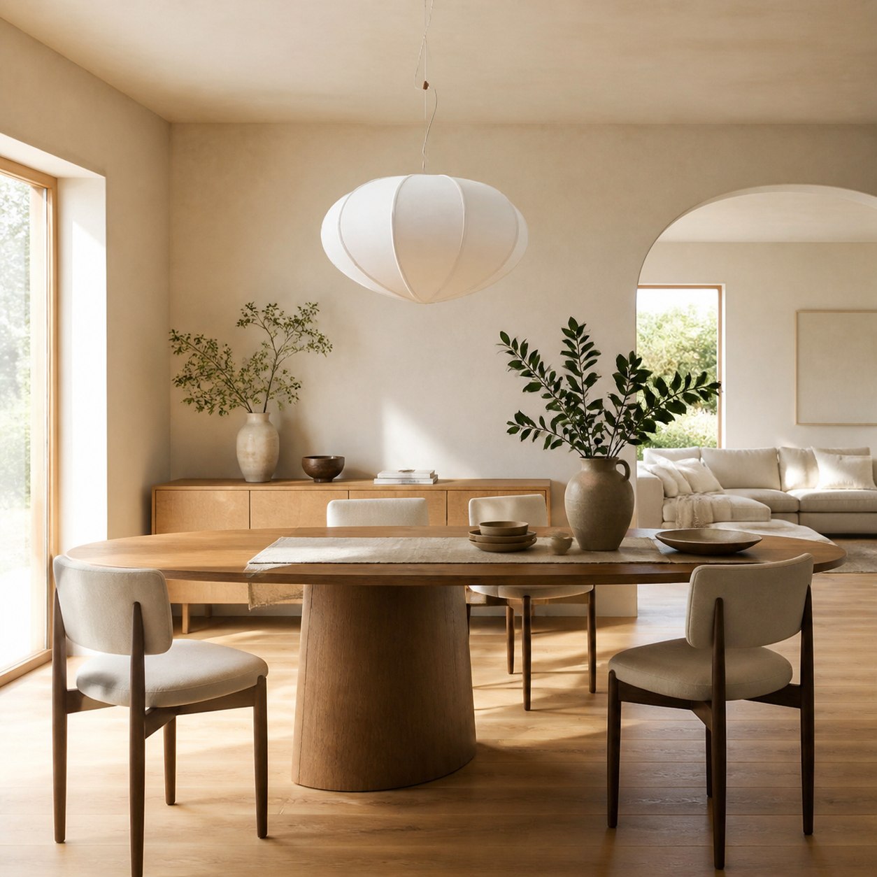 Alvian Pendant Light - Linen Shade with Adjustable Height for Cozy Dining