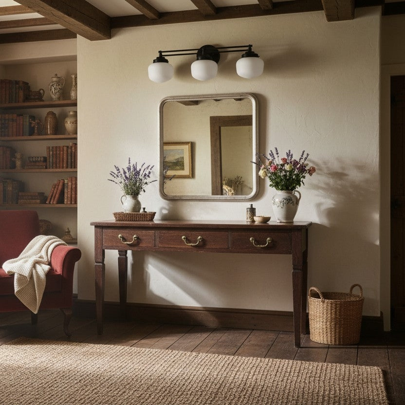 Opalume Glass Art Deco Vanity Light - Bathroom Wall Sconce with White Glass Shades