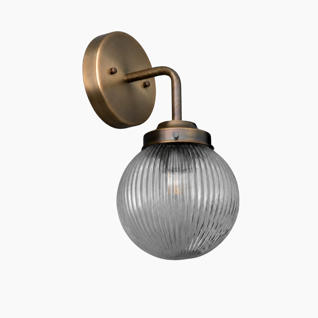 Glorica Glass Aged Brass Wall Sconce - Ribbed Glass Shade Industrial Style Lighting