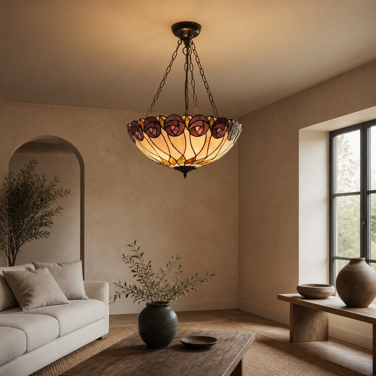 TF Hutchinson Tiffany Pendant Lamp - Inverted Art Glass Adjustable Pendant Light for Home
