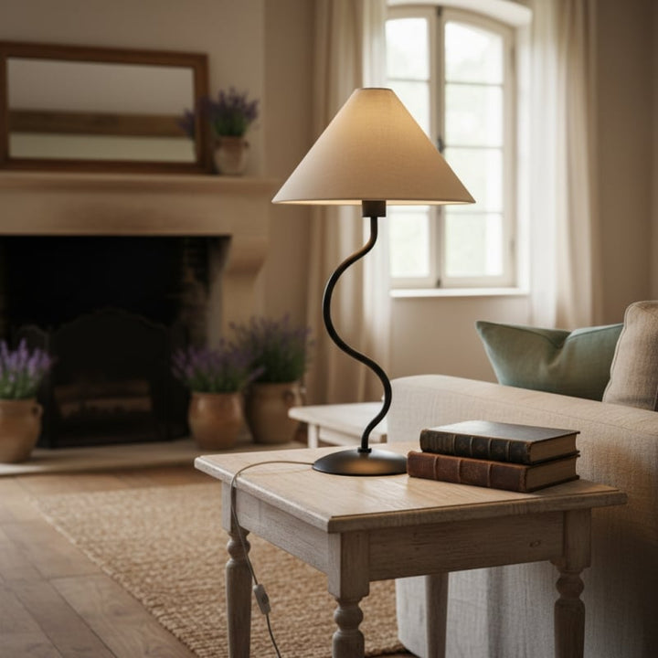 Rivlox Modern Geometric Fabric Table Lamp - Angled Zigzag Pattern for Office Lighting