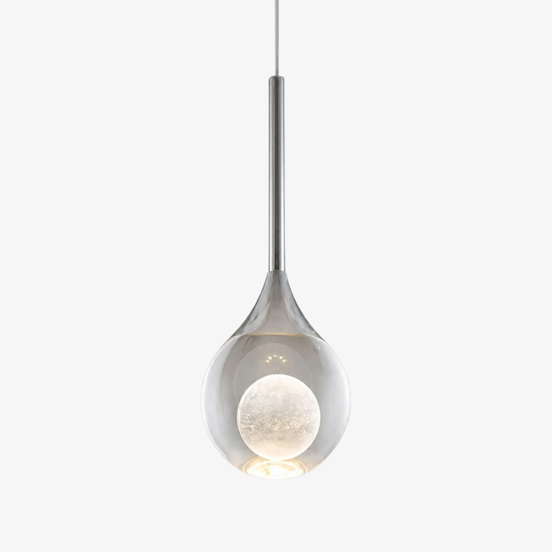 Chrome Luma Collection crystal orb teardrop pendant light