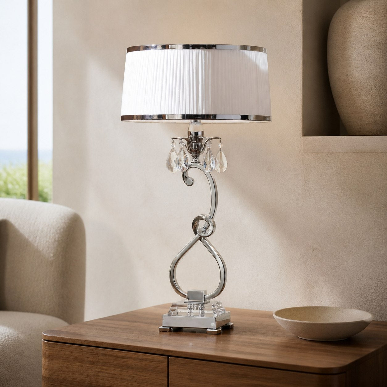 Talonis Decorative Crystal Table Lamp – Curved Metal Style for Home Interiors