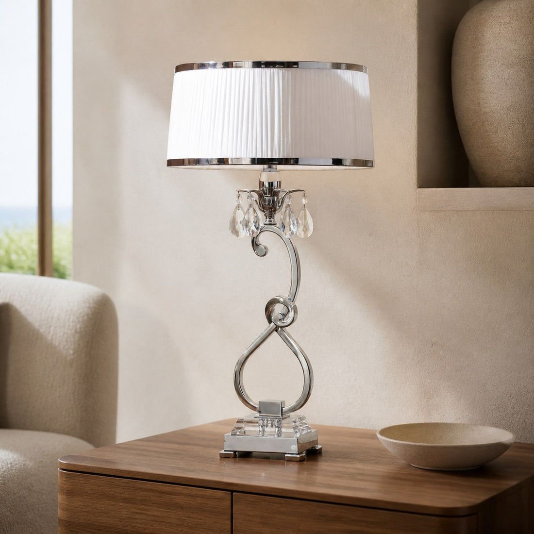 Talonis Decorative Crystal Table Lamp – Curved Metal Style for Home Interiors