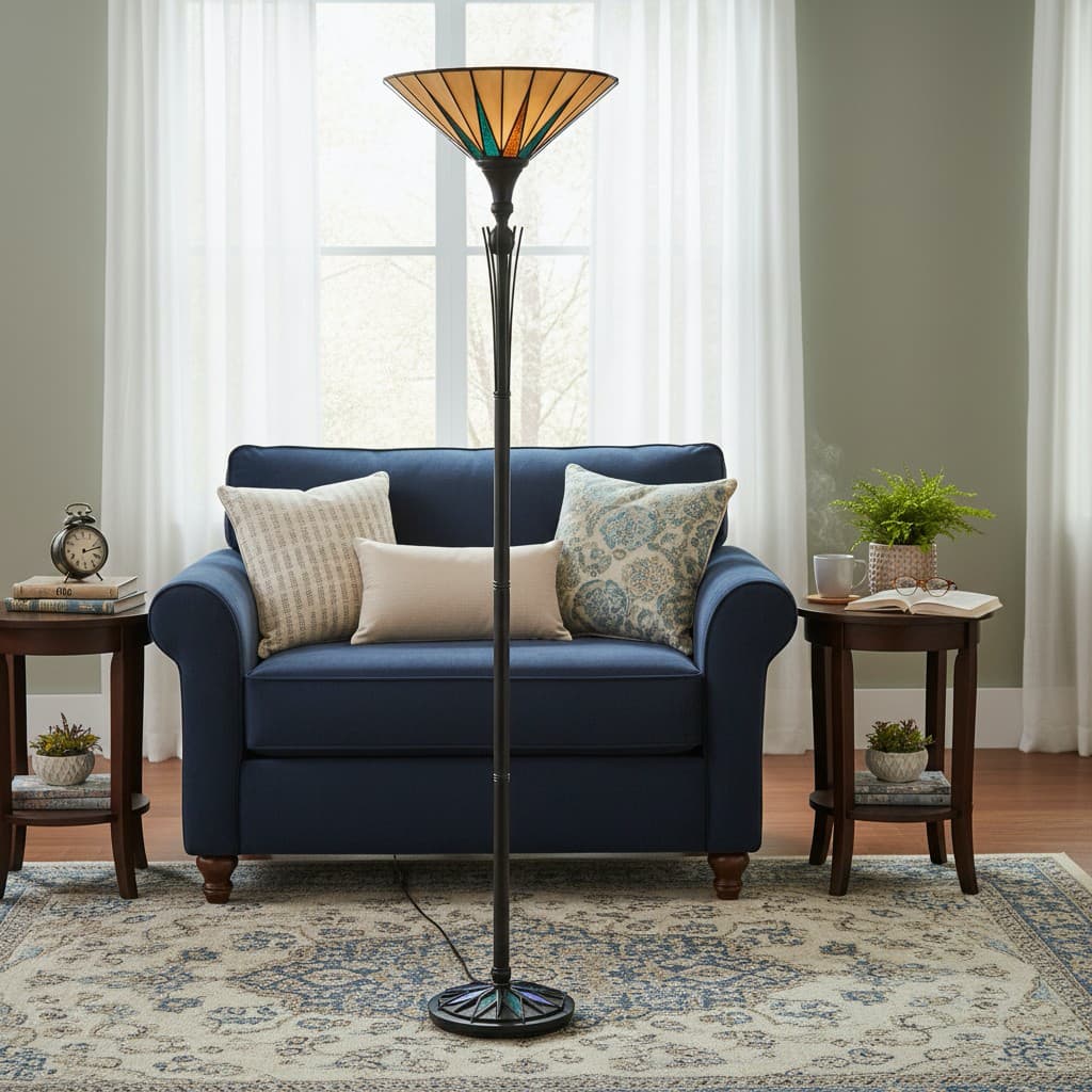 TF Dark Star Stained Glass Star Pattern Floor Lamp – Tiffany Style Uplighter for Living Rooms