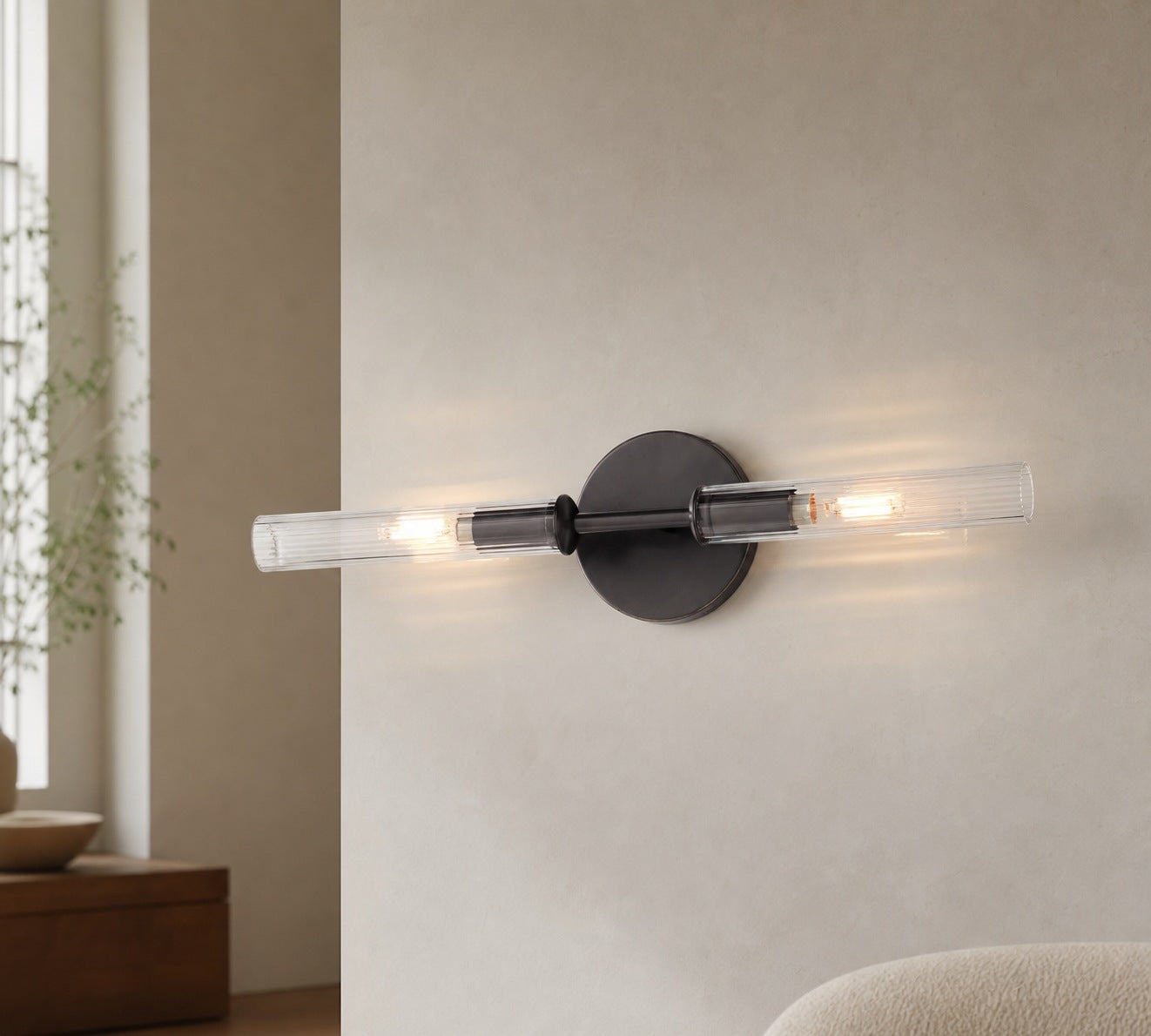 Bravira Ribbed Glass Wall Lamp - Tube Metal Light in Classic Finishes