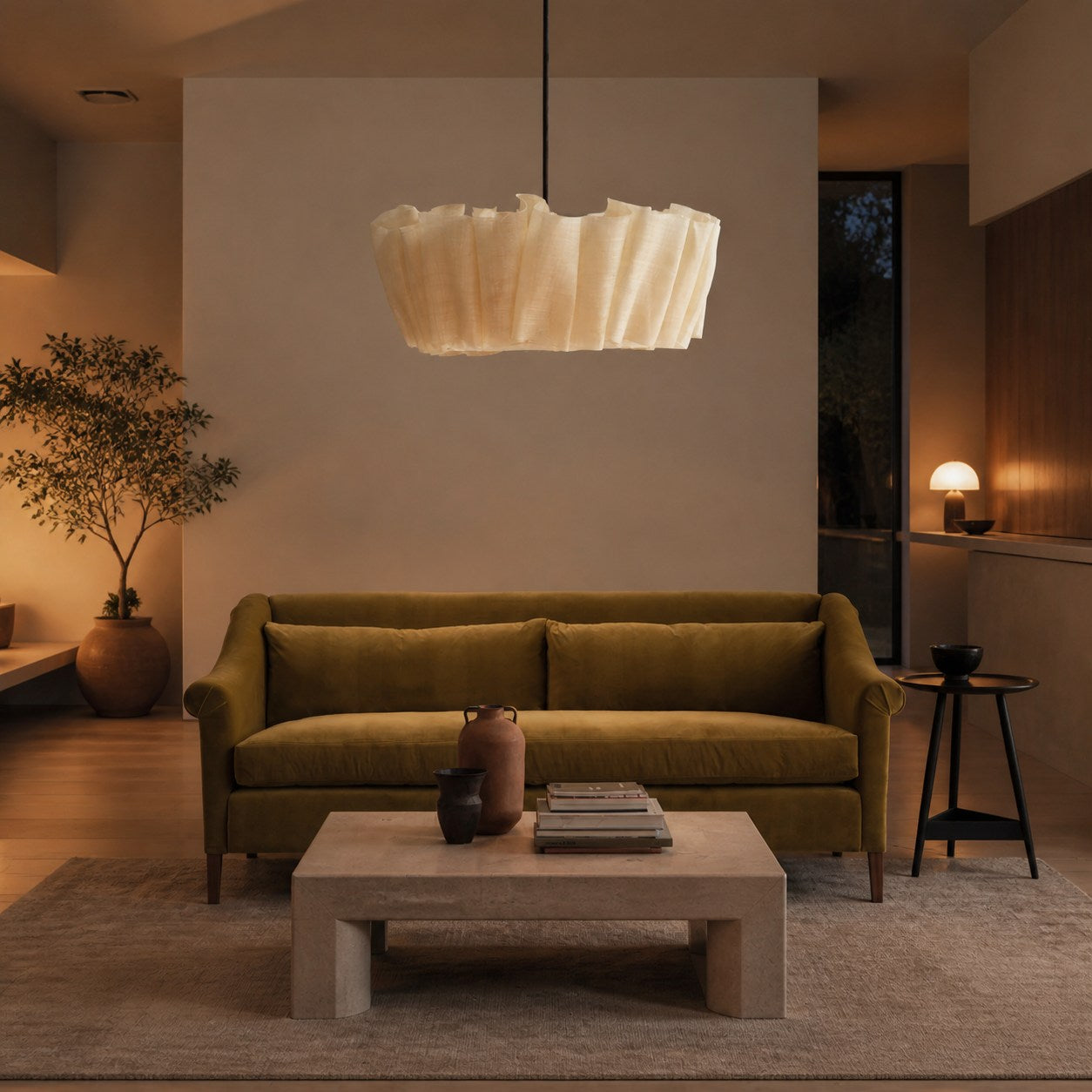 Nordic Linen Pleated  Fabric Pendant Light Lampshade