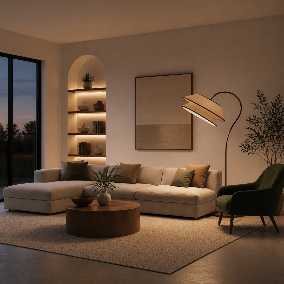 Tarivon Stacked Floor Lamp – Modern Antique Linen Shade for Bedroom & Living Room
