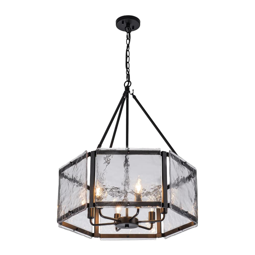 Textured Water Ripple Drum Chandelier - 6-Light Glass Pendant Light