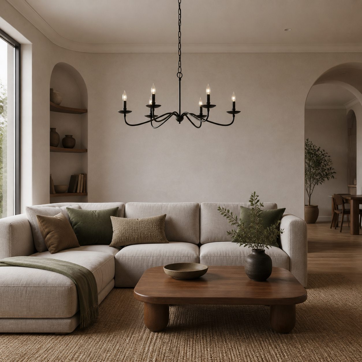Reticula Open Iron Frame Chandelier - Indoor and Outdoor Hanging Light for Dining Room Living Room Entry