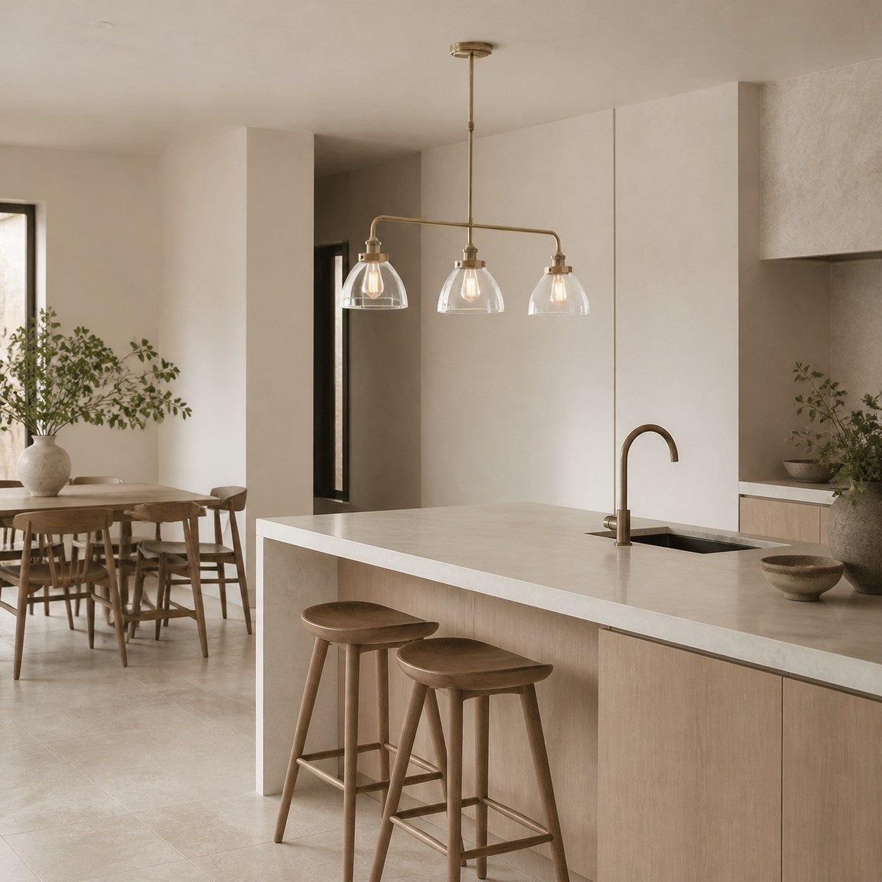 Novera Industrial 3 Light Linear Pendant Light - Modern Metal Style for Kitchen & Dining Room