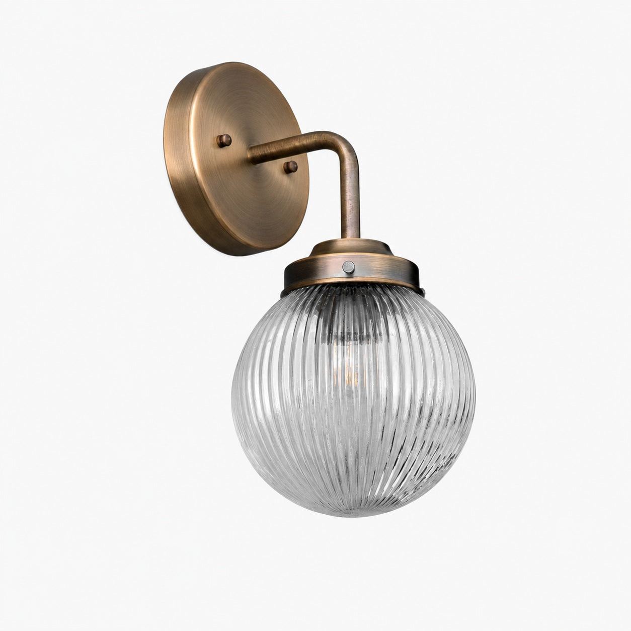 Glorica Glass Aged Brass Wall Sconce - Ribbed Glass Shade Industrial Style Lighting