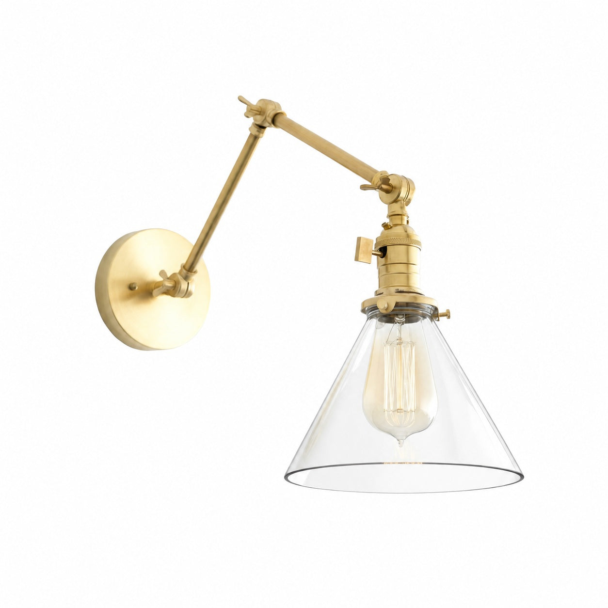 Conique Metal Industrial Wall Sconce with Adjustable Arm - Vintage Glass Cone Shade