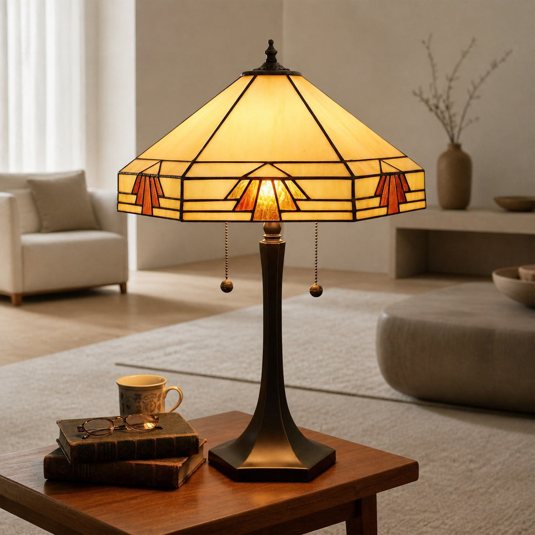TF Nevada Geometric Stained Glass Table Light – Table Lamp for Living Rooms and Bedrooms