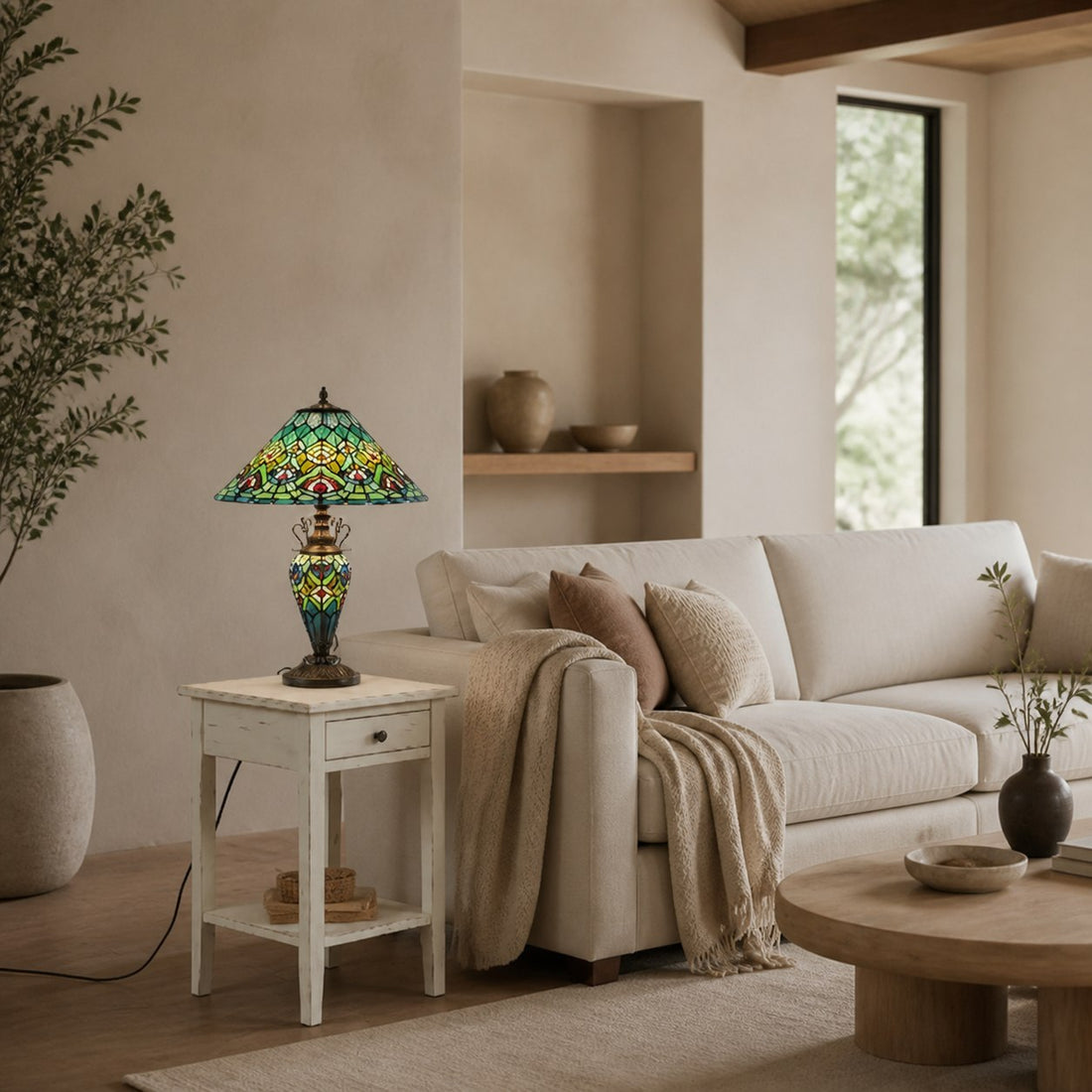 TF Oldbury Desk Lamp - Handcrafted Stained Glass Lamp for Bedroom Reading