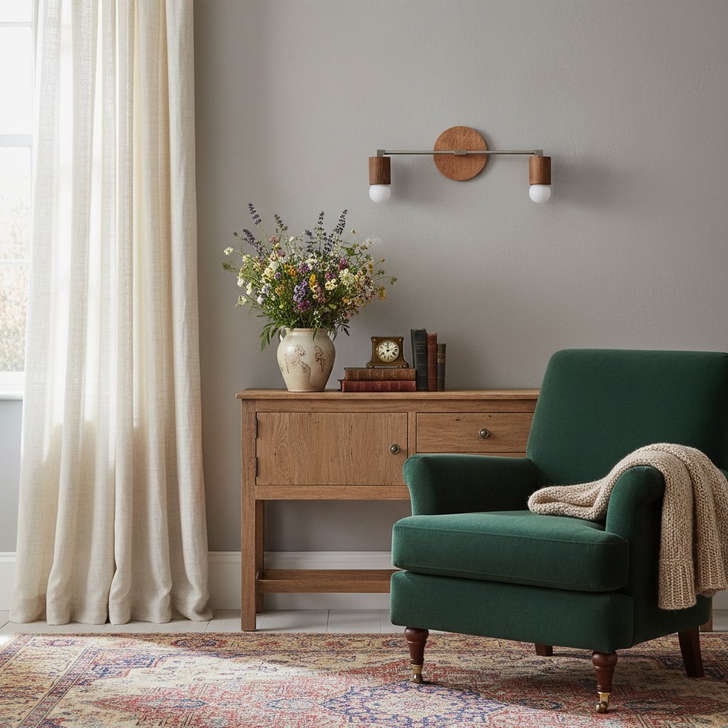 Lumen Woodgrain Frame Boho Wall Lamp – Multi Finish Vanity Lighting Solution