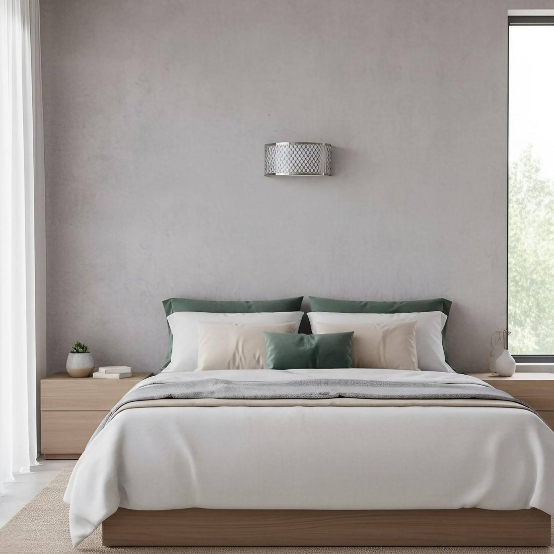 Liorin Fretwork Wall Light - Modern Curved Metal and Fabric Shade Sconce for Hallway or Bedroom