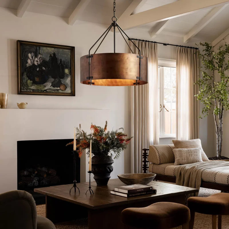 Industrial Bronze Drum Pendant Light – Rustic Metal 4 - Light Chandelier