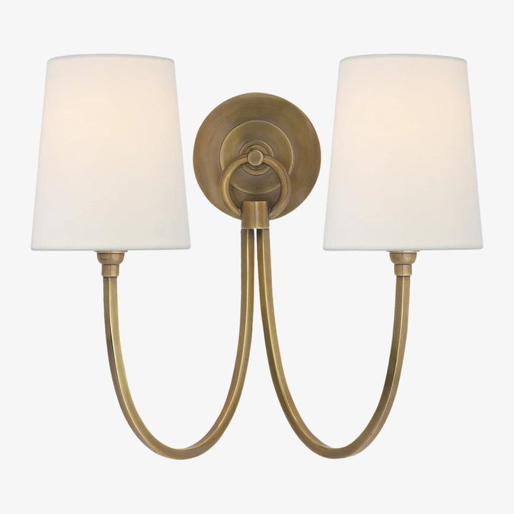 Roven Modern Double Wall Sconce with Curved Arms and Fabric Shades – Classic Accent Lighting for Bedroom